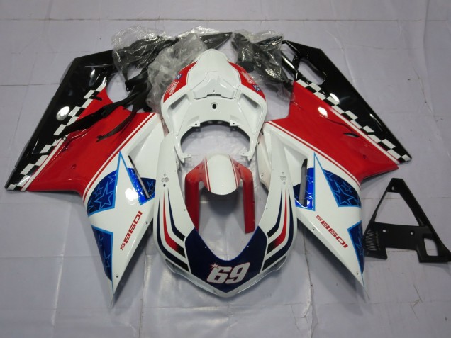 69 White and Red 2007-2014 Ducati 848 1098 1198 Fairings