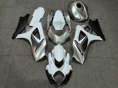 Custom Silver White with Black 2007-2008 GSXR 1000 Fairings