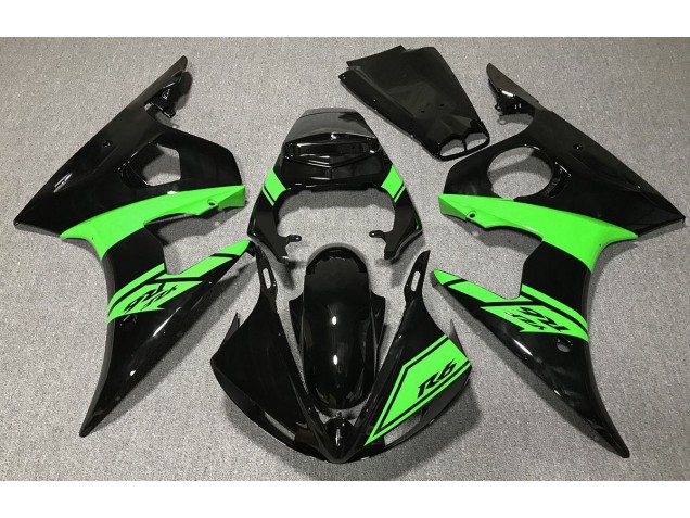 Gloss Black and Green 2003-2004 R6 Fairings