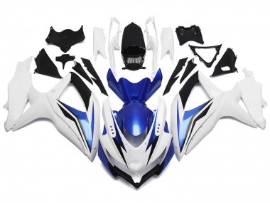 Gloss White With Silver and Blue 2008-2010 GSXR 600-750 Fairings