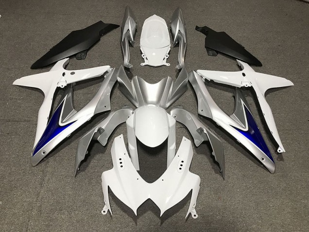 Gloss White With Silver and blue Matte Black Lower 2008-2010 GSXR 600-750 Fairings