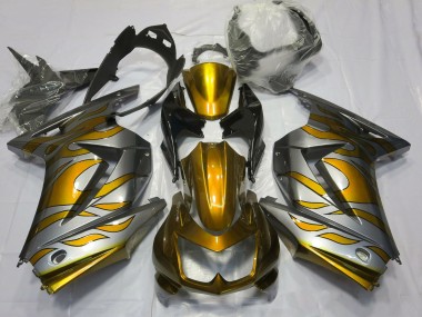 Gold and Silver Flame 2008-2012 Ninja 250 Fairings