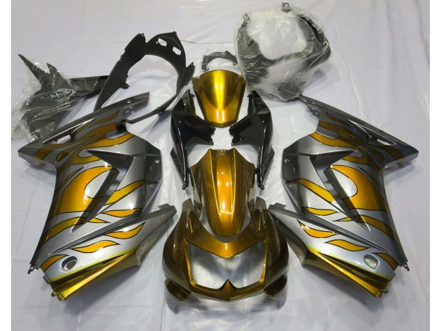 Gold and Silver Flame 2008-2012 Ninja 250 Fairings