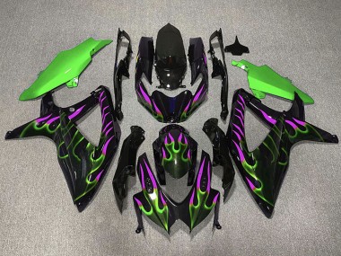 Green and Magenta Flame 2008-2010 GSXR 600-750 Fairings