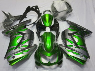 Green and Silver Flame 2008-2012 Ninja 250 Fairings