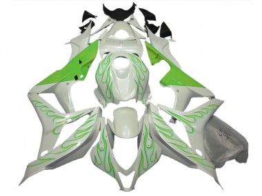 Lime Green Flame on White 2007-2008 CBR600RR Fairings