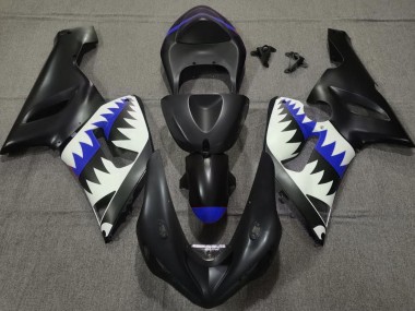 Matte Black and Blue Shark 2005-2006 ZX6R Fairings