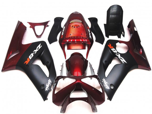 Matte Black and Maroon 2003-2004 ZX6R Fairings