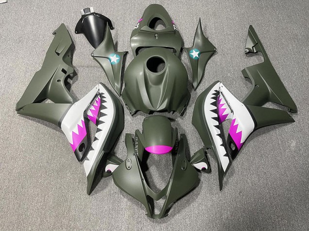 Matte Green & Pink Shark 2007-2008 CBR600RR Fairings