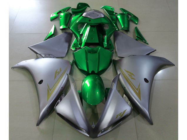 Matte Silver & Green 2009-2011 R1 Fairings