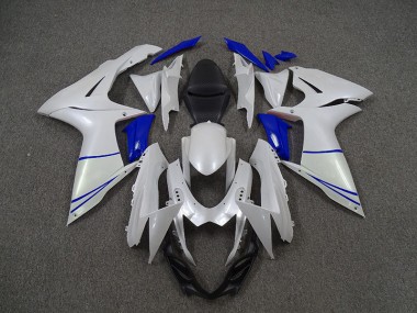 Pearl White and Dark Blue 2011-2024 GSXR 600-750 Fairings