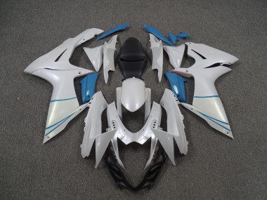 Pearl White and Light Blue 2011-2024 GSXR 600-750 Fairings