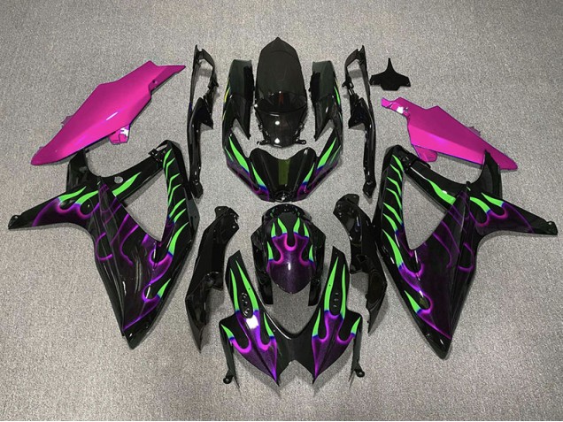 Purple and Green Flame 2008-2010 GSXR 600-750 Fairings