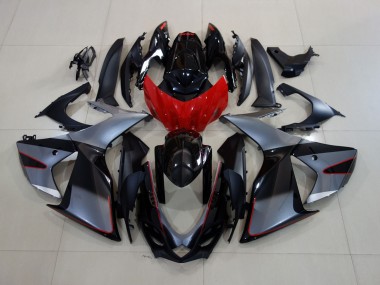 Shiny Grey / Black with Red 2011-2024 GSXR 600-750 Fairings