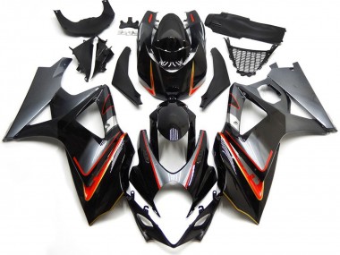 Silver and Black with Red 2007-2008 GSXR 1000 Fairings