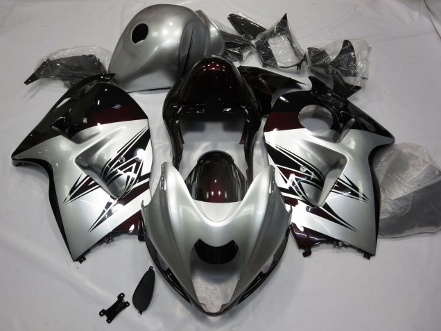 Silver and Dark Red 1997-2007 GSXR 1300 Hayabusa Fairings